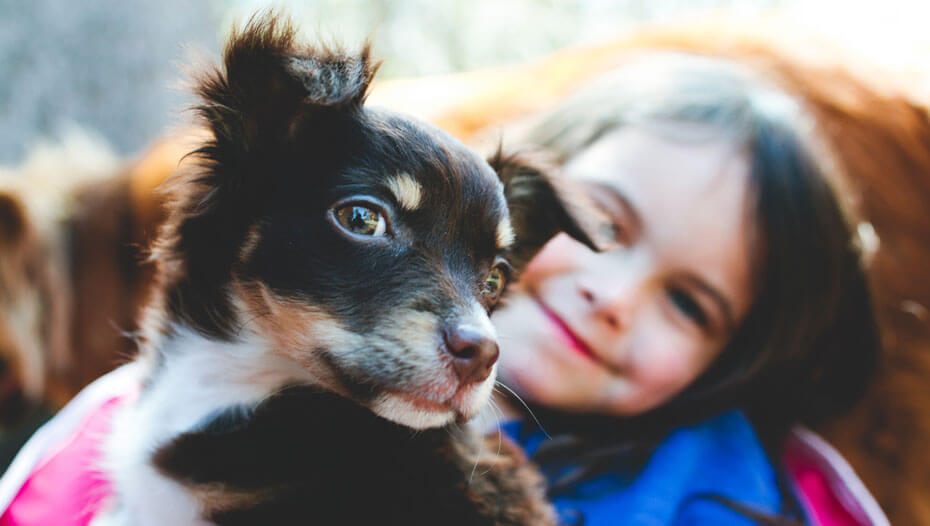 Child with puppy