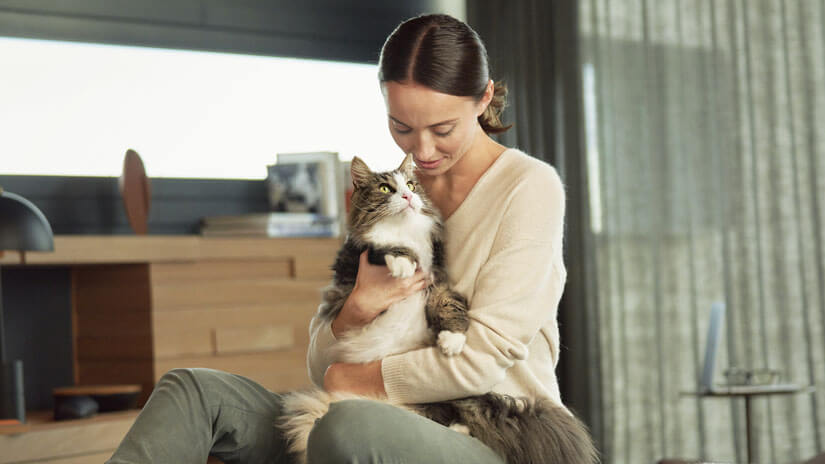 Woman holding cat on her lap