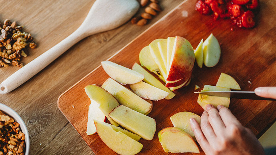 Sliced apple on a board
