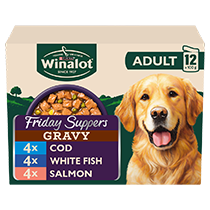 WINALOT® Friday Suppers Mixed in Gravy (Cod, White Fish and Salmon) Wet Dog Food Pouches