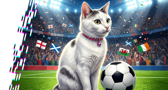 Cat with a ball sitting on a football field