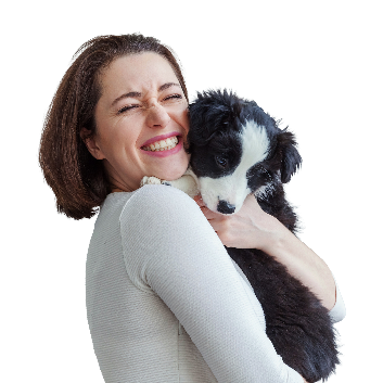 woman with puppy
