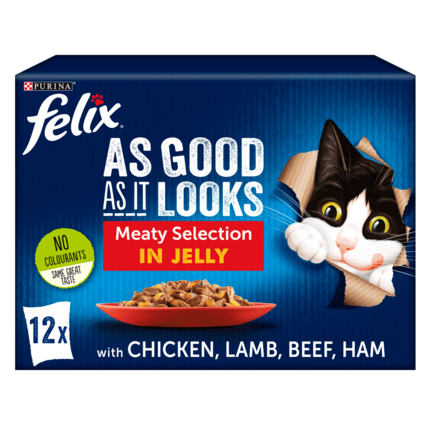 FELIX® As Good As it Looks Meaty Selection in Jelly (Chicken, Lamb, Beef, Ham) Wet Cat Food