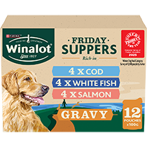 WINALOT® Friday Suppers Mixed in Gravy (Cod, White Fish and Salmon) Wet Dog Food Pouches
