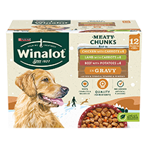 WINALOT® Meaty Chunks Mixed in Gravy (Beef, Chicken, Lamb) Wet Dog Food Pouches