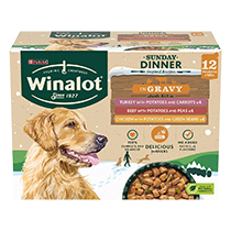 WINALOT® Sunday Dinner Mixed in Gravy (Beef, Chicken, Turkey) Wet Dog Food Pouches