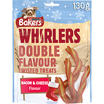 BAKERS® Whirlers Bacon and Cheese Dog Treats