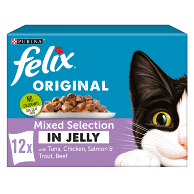 FELIX® Original Mixed Selection in Jelly (Tuna, Chicken, Salmon and Trout, Beef) Wet Cat Food