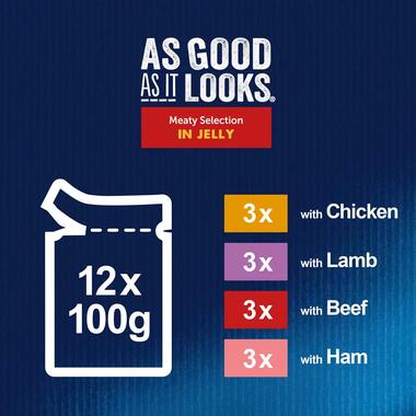 FELIX® As Good As it Looks Meaty Selection in Jelly (Chicken, Lamb, Beef, Ham) Wet Cat Food