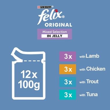 FELIX® Original 7+ Mixed Selection in Jelly (Lamb, Trout, Tuna, Chicken) Wet Cat Food