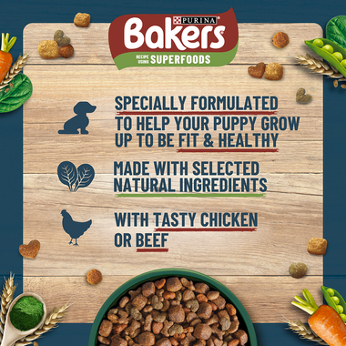 Bakers Superfood specially formulated to help your puppy grow up to be fit & healthy