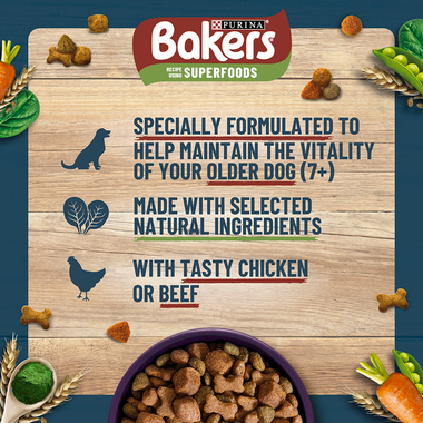 Bakers Superfood specially formulated to help maintain the vitality of your older dog