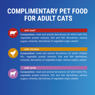 Complimentary pet food for adult cats