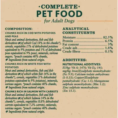 Complete pet food for adult dogs
