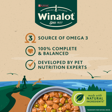 Source of Omega 3, 100% complete & balanced, developed by pet nutrition experts