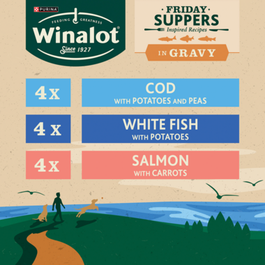 Friday Suppers in gravy flavours, cod, whitefish, salmon