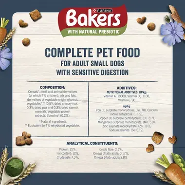 BAKERS Small Dog Sensitive Tummy Chicken Veg Dry Dog Food Purina UK