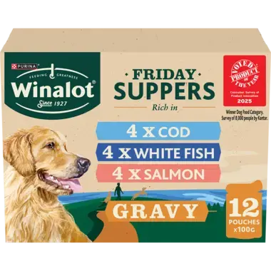 WINALOT® Friday Suppers Mixed in Gravy (Cod, White Fish and Salmon) Wet Dog Food Pouches