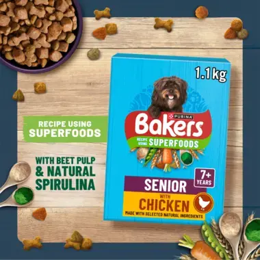 Bakers Senior with Chicken recipe using superfoods with Beet Pulp and Natural Spirulina