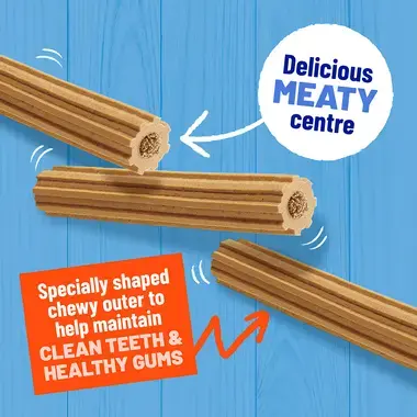 Specially shaped chewy outer to help maintain clean teeth & healthy gums