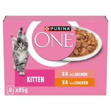 PURINA ONE Kitten Mini Filets in Gravy with Salmon and Carrots, with Chicken and Carrots pouch