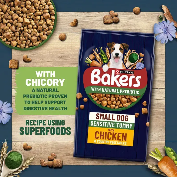 BAKERS Small Dog Sensitive Tummy Chicken Veg Dry Dog Food Purina UK