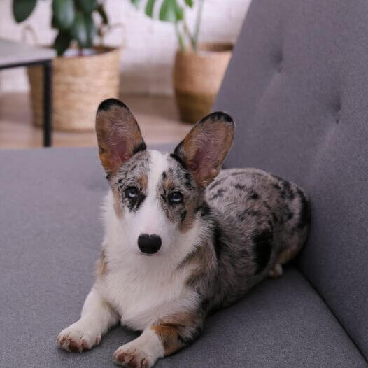 Welsh Corgi lying on the sofa