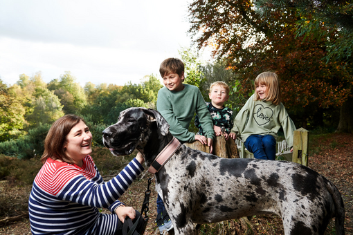 Family sitting with their Great Dane