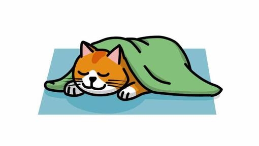 cat tucked in sleeping illustration