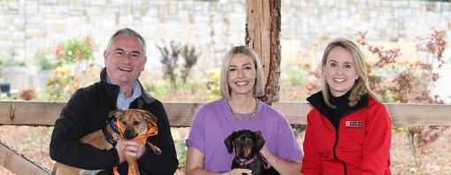 DSPCA and Purina representatives sat on a bench