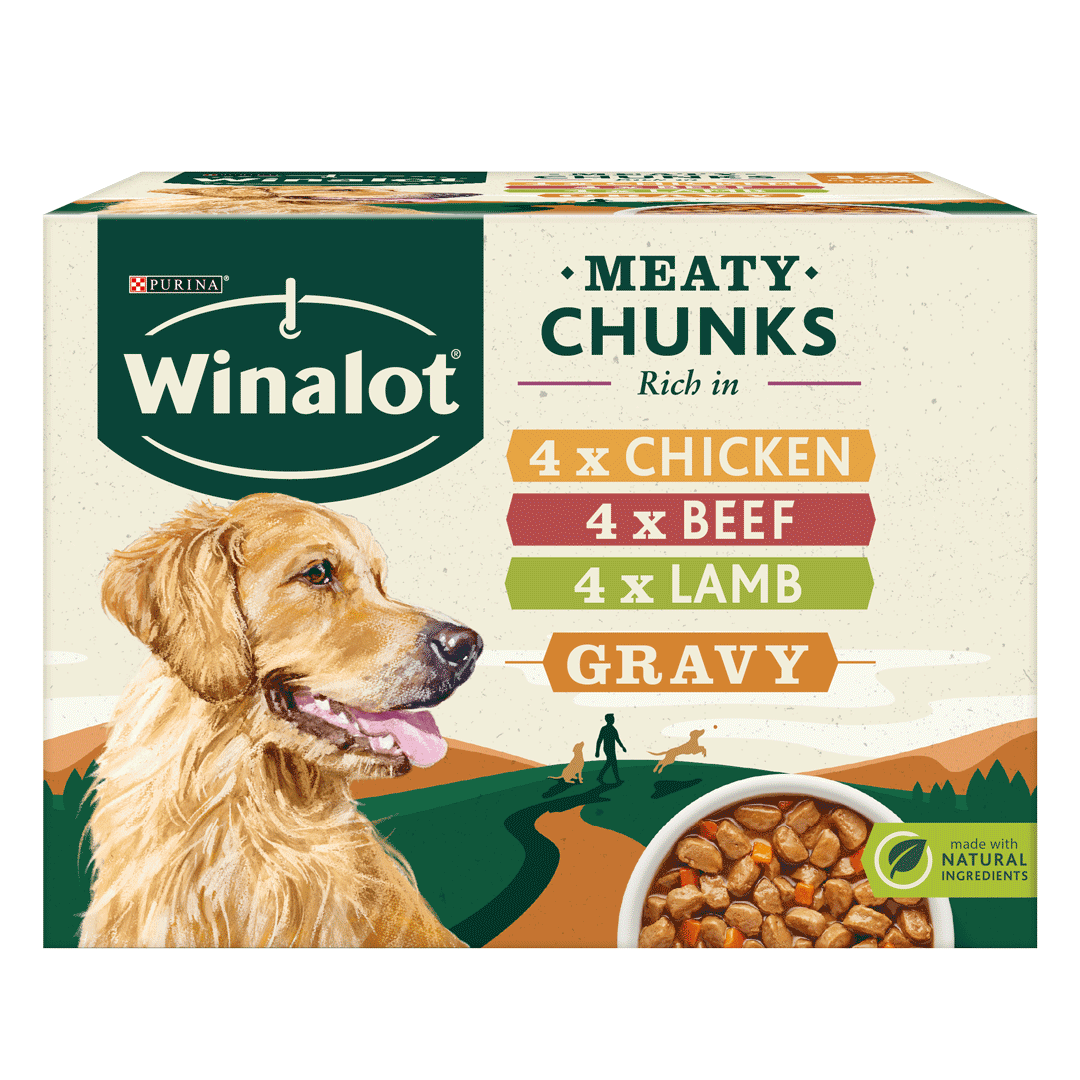 WINALOT® Meaty Chunks Mixed in Gravy (Beef, Chicken, Lamb) Wet Dog Food Pouches