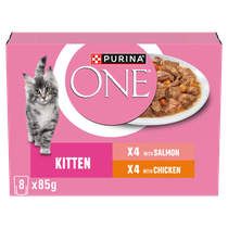 PURINA ONE Kitten Mini Filets in Gravy with Salmon and Carrots, with Chicken and Carrots pouch